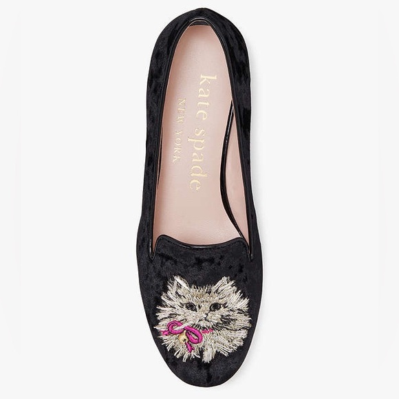 ♠️kate spade Lounge Whiskers Meow Cat Suede Loafers, Black Multi NIB - Picture 4 of 16